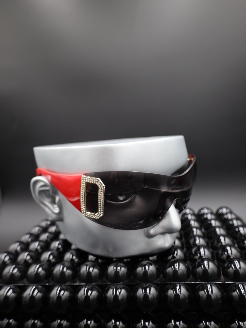 Dolce & Gabbana Black Shield Visor Sunglasses with Red Temples